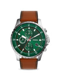 Fossil Dillinger Luggage Chronograph Green Dial Brown Leather Strap Watch for Men - FS5734