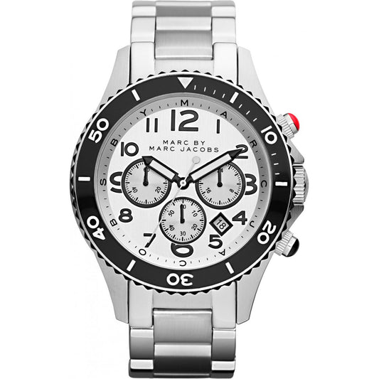 Marc Jacobs Rock Chronograph White Dial Silver Stainless Steel Strap Watch for Men - MBM5027