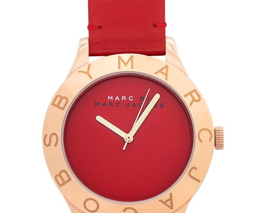 Marc Jacobs Blade Red Dial Red Leather Strap Watch for Women - MBM1204