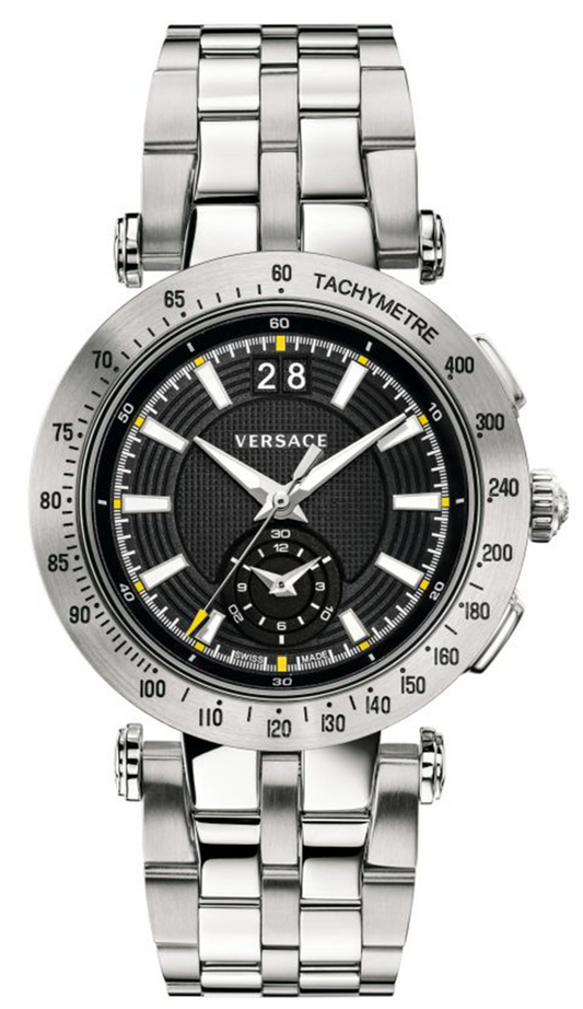 Versace V-Race Sport Black Dial Silver Steel Strap Watch for Men - VAH010016