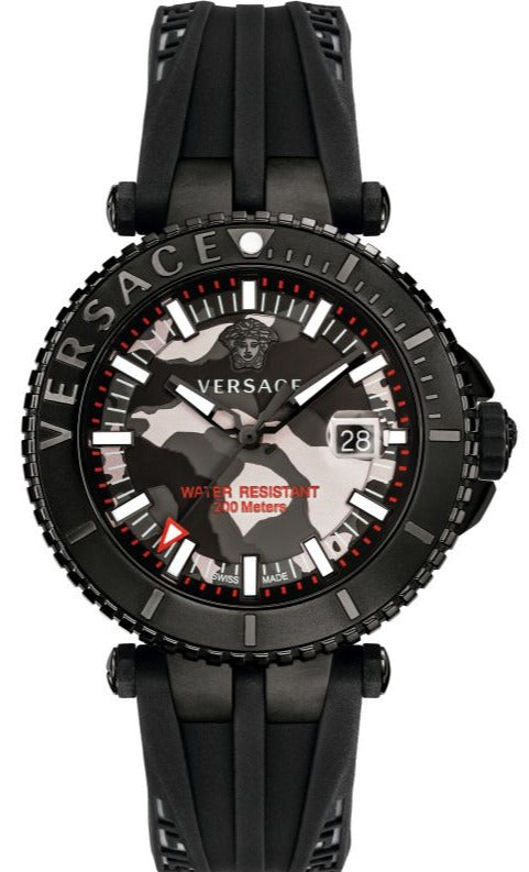 Versace V-Race Diver Black Dial Black Rubber Strap Watch for Men - VAB050016