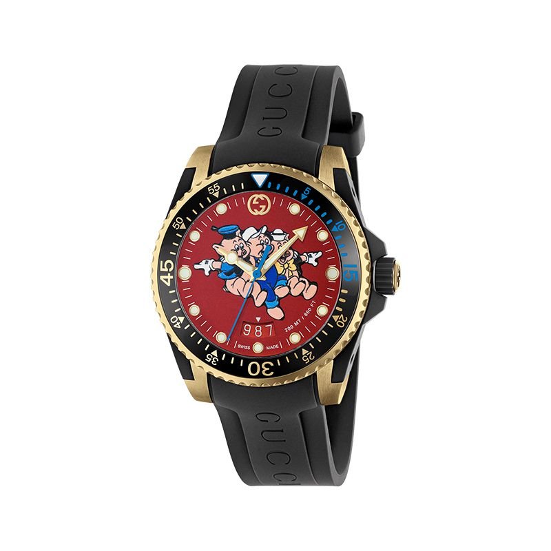 Gucci Dive Red Dial Black Rubber Strap Watch For Men - YA136325
