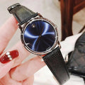 Movado Museum Blue Dial Black Leather Strap Watch For Women - 2100010