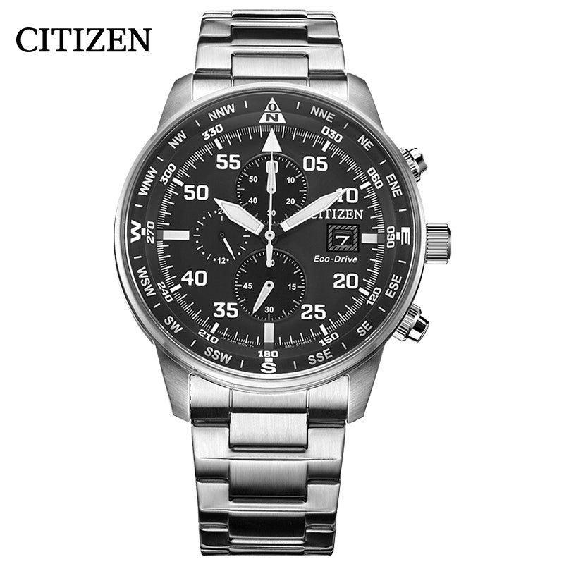 Citizen Eco Drive Chronograph Black Dial Silver Stainless Steel Watch For Men - CA0690-88E