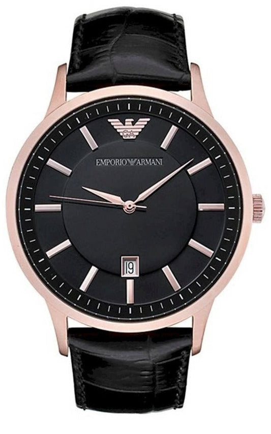 Emporio Armani Classic Black Dial Black Leather Strap Watch For Women - AR9022