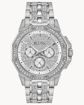 Bulova Crystal Collection Pave Silver Dial with Crystals Silver Steel Strap Watch for Men - 96C134
