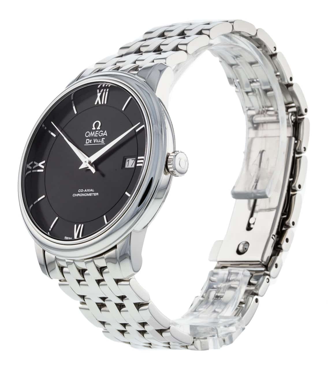Omega De Ville Prestige Co-Axial Black Dial Silver Steel Strap Watch for Men - 424.10.40.20.01.001