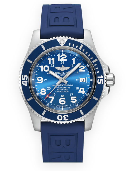 Breitling Superocean II 44mm Blue Dial Blue Rubber Strap Watch for Men - A17392D8/C910/158S/A20SS.1