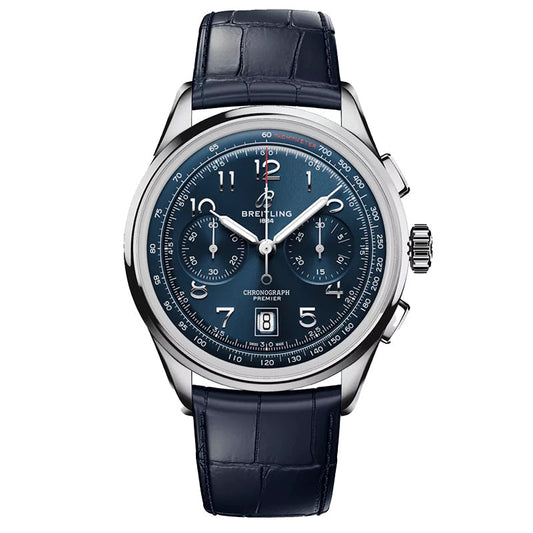 Breitling Premier B01 Chronograph 42 Blue Dial Blue Leather Strap Watch for Men - AB0145171C1P2