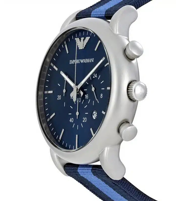Emporio Armani Luigi Chronograph Quartz Blue Dial Blue Nylon Strap Watch For Men - AR1949