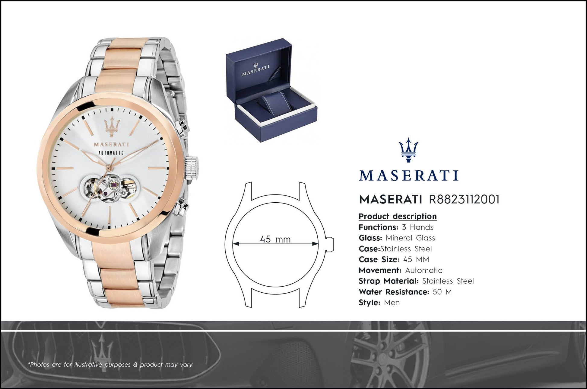 Maserati Traguardo Automatic Silver Open Heart Dial Watch For Men - R8823112001