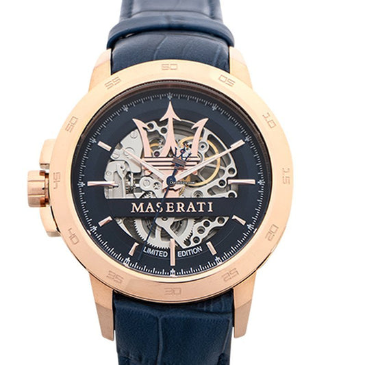Maserati Automatic Blue Dial Stainless Steel Blue Leather Strap Watch For Men - R8821119005