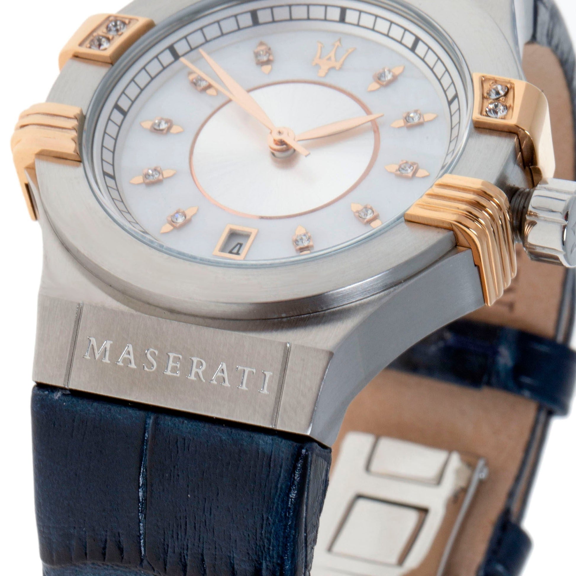 Maserati Potenza 35mm Diamond Silver Dial Blue Strap Watch For Women - R8851108502