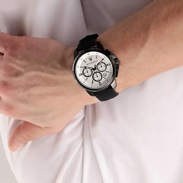 Maserati Successo 44mm White Dial Black Silicone Strap Watch For Men - R8871621010