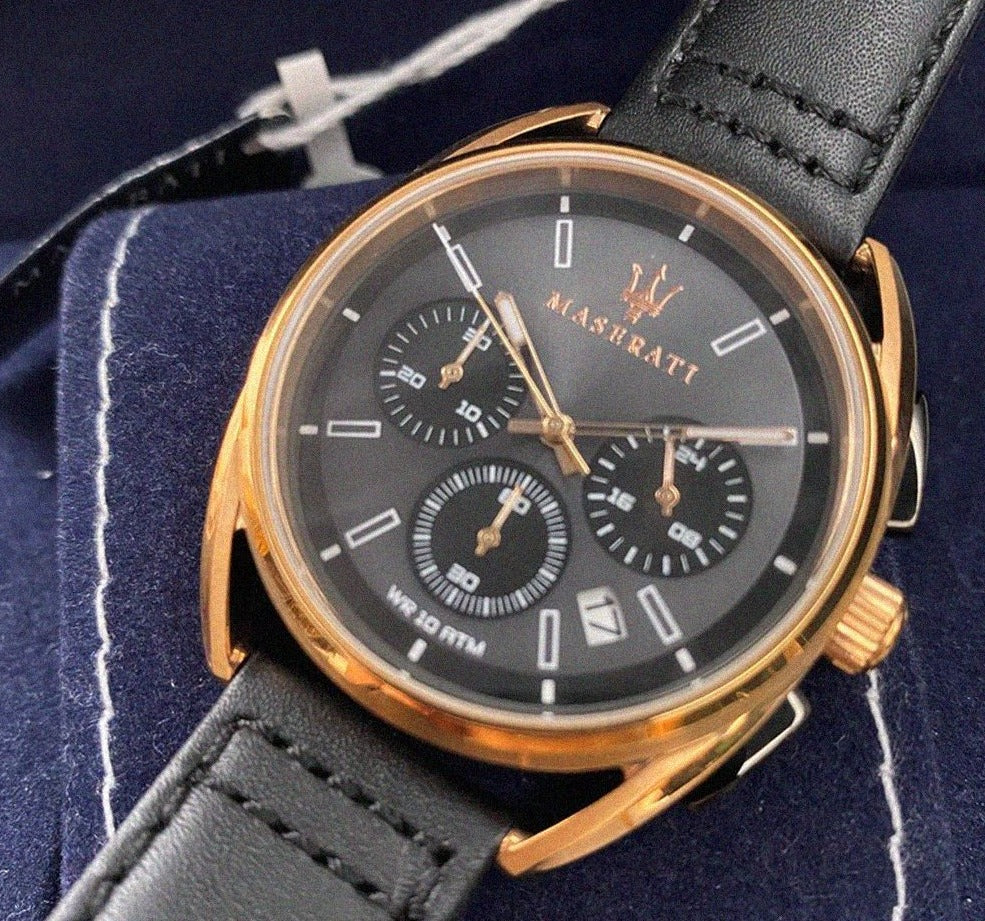 Maserati Trimarano Chronograph Black Dial Leather Strap Watch For Men - R8871632002