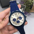 Guess Caliber Chronograph White Dial Blue Rubber Strap Watch for Men - W0864G6