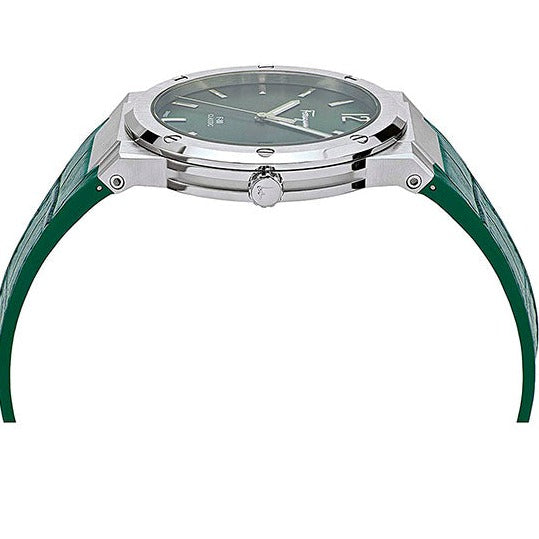 Salvatore Ferragamo F-80 Classic Green Dial Green Leather Strap Watch for Men - SFDT00119