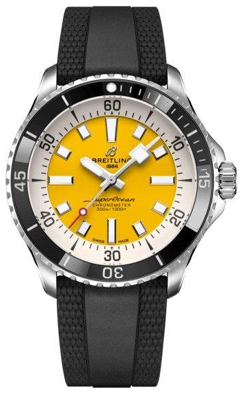 Breitling Superocean Automatic 42mm Yellow Dial Black Rubber Strap Watch for Men - A17375211/1S1