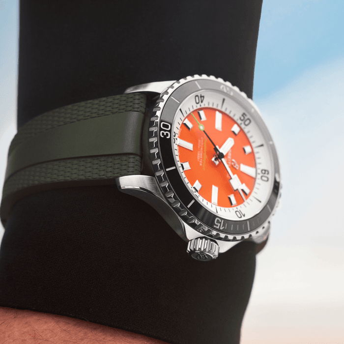 Breitling Superocean Automatic 42mm Kelly Slater Limited Edition Orange Dial Green Rubber Strap Watch for Men - A173751A101S1