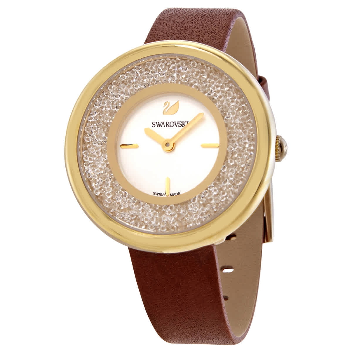 Swarovski Crystalline Pure White Dial Brown Leather Strap Watch for Women - 5275040