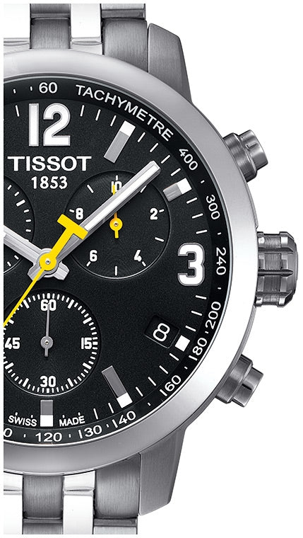 Tissot PRC 200 Chronograph Black Dial Silver Steel Strap Watch For Men - T055.417.11.057.00
