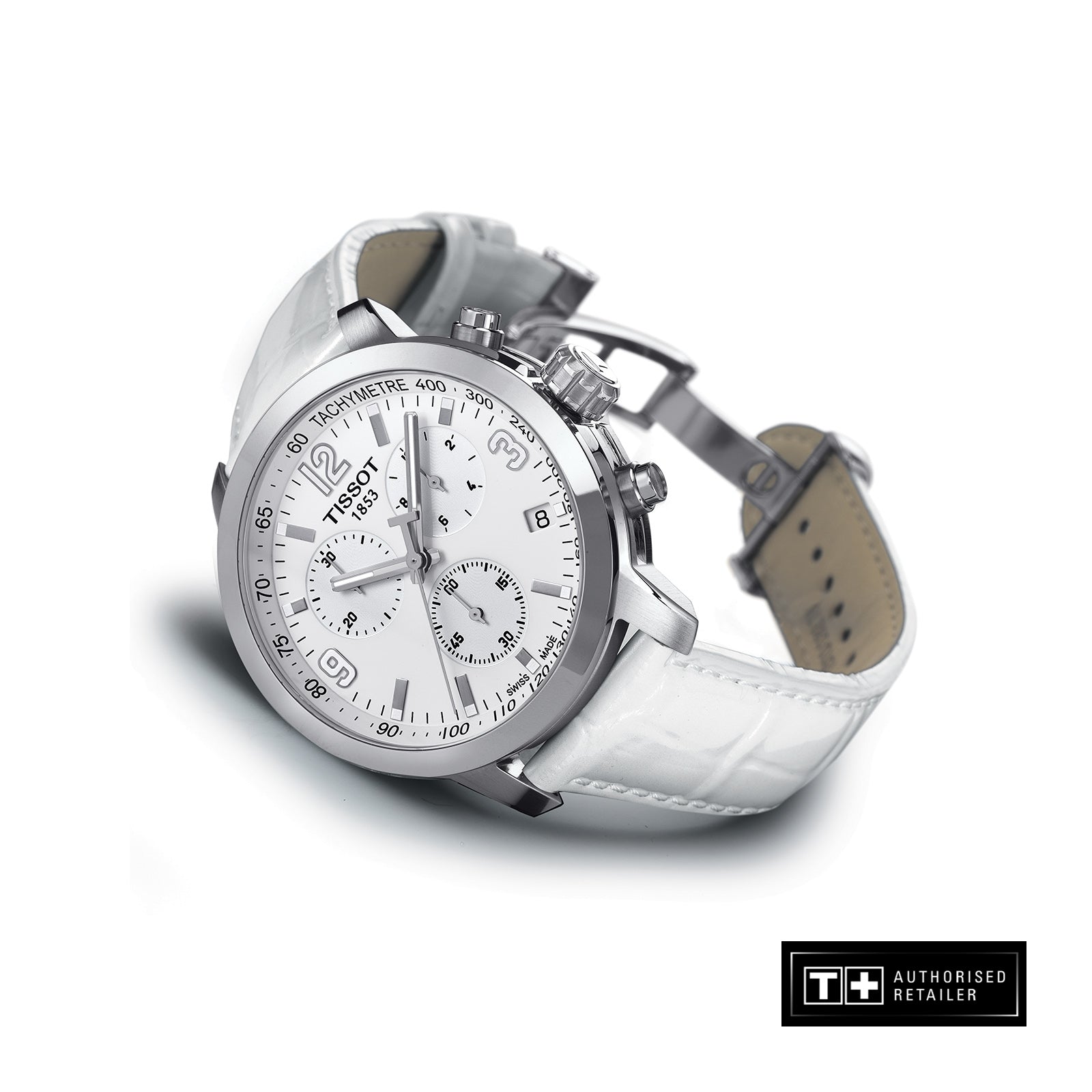 Tissot PRC 200 Chronograph White Dial White Leather Strap Watch For Men - T055.417.16.017.00