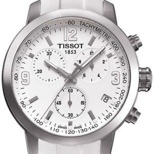 Tissot PRC 200 Chronograph White Dial White Leather Strap Watch For Men - T055.417.16.017.00