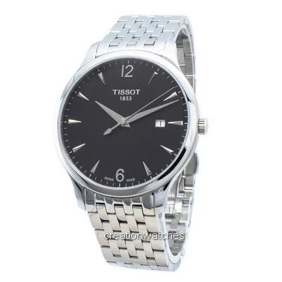 Tissot T Classic Tradition Thin Black Dial Silver Mesh Bracelet Watch For Men - T063.610.11.057.00