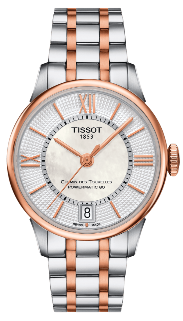 Tissot Chemin Des Tourelles Powermatic 80 Helvetic Price Lady Silver Dial Two Tone Steel Strap Watch For Women - T099.207.22.118.01