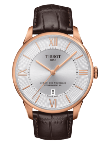 Tissot Chemin Des Tourelles Powermatic 80 Silver Dial Brown Leather Strap Watch For Men - T099.407.36.038.00