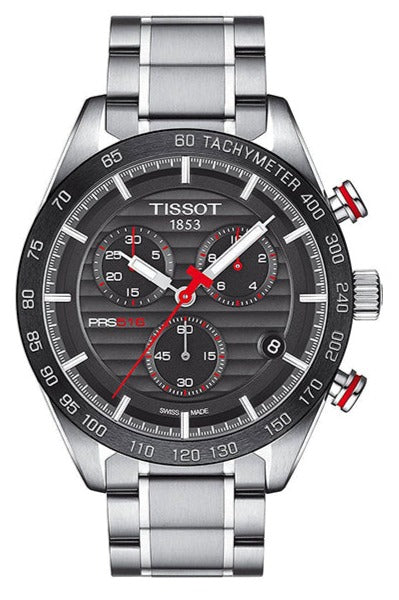 Tissot T Sport PRS 516 Chronograph Black Dial Silver Steel Strap Watch For Men - T100.417.11.051.01