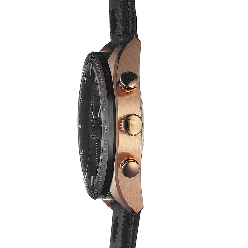 Tissot PRS 516 Chronograph Black Dial Black Leather Strap Watch For Men - T100.417.36.051.00