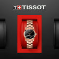 Tissot T Wave Black Dial Rose Gold Steel Strap Watch For Women - T112.210.33.051.00