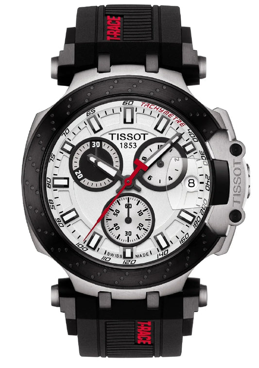 Tissot T Race Chronograph White Dial Black Silicon Strap Watch For Men - T115.417.27.011.00