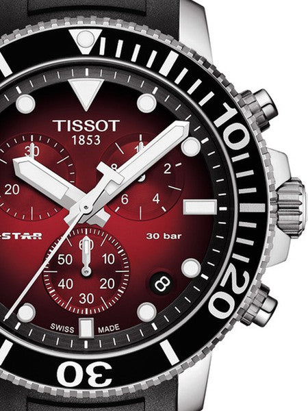 Tissot Seaster 1000 Red Dial Black Rubber Strap Chronograph Watch For Men - T120.417.17.421.00