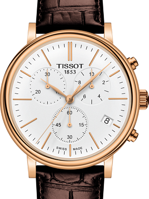 Tissot Carson Chronograph Premium White Dial Brown Leather Strap Watch For Men - T122.417.36.011.00