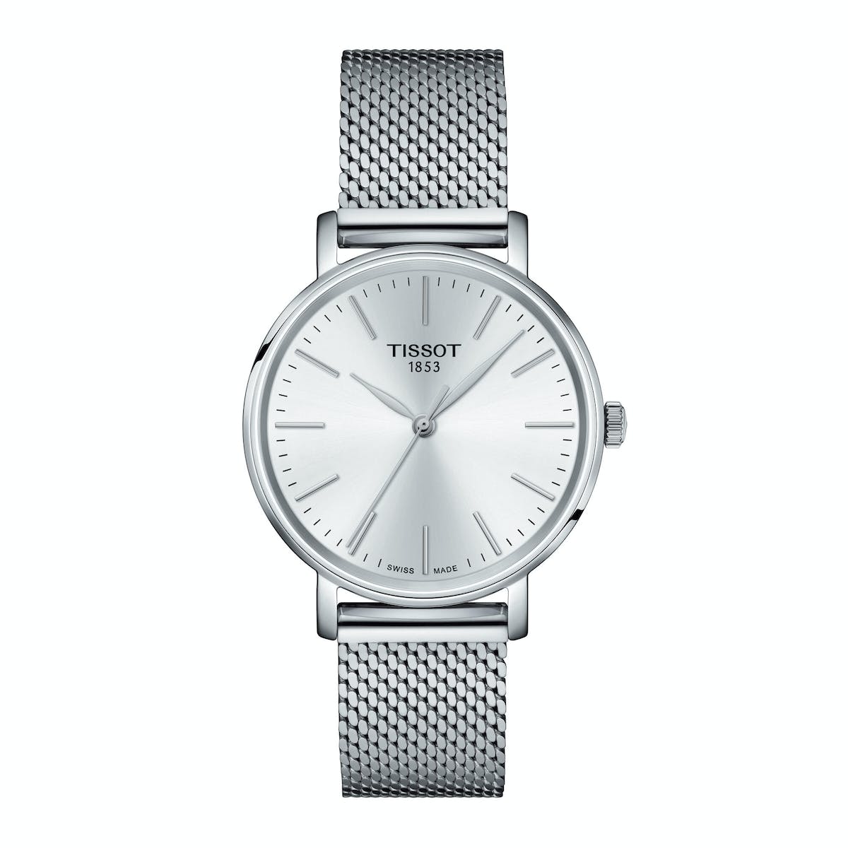 Tissot Everytime Lady Silver Dial Stainless Steel Mesh Bracelet Watch for Women - T143.210.11.011.00