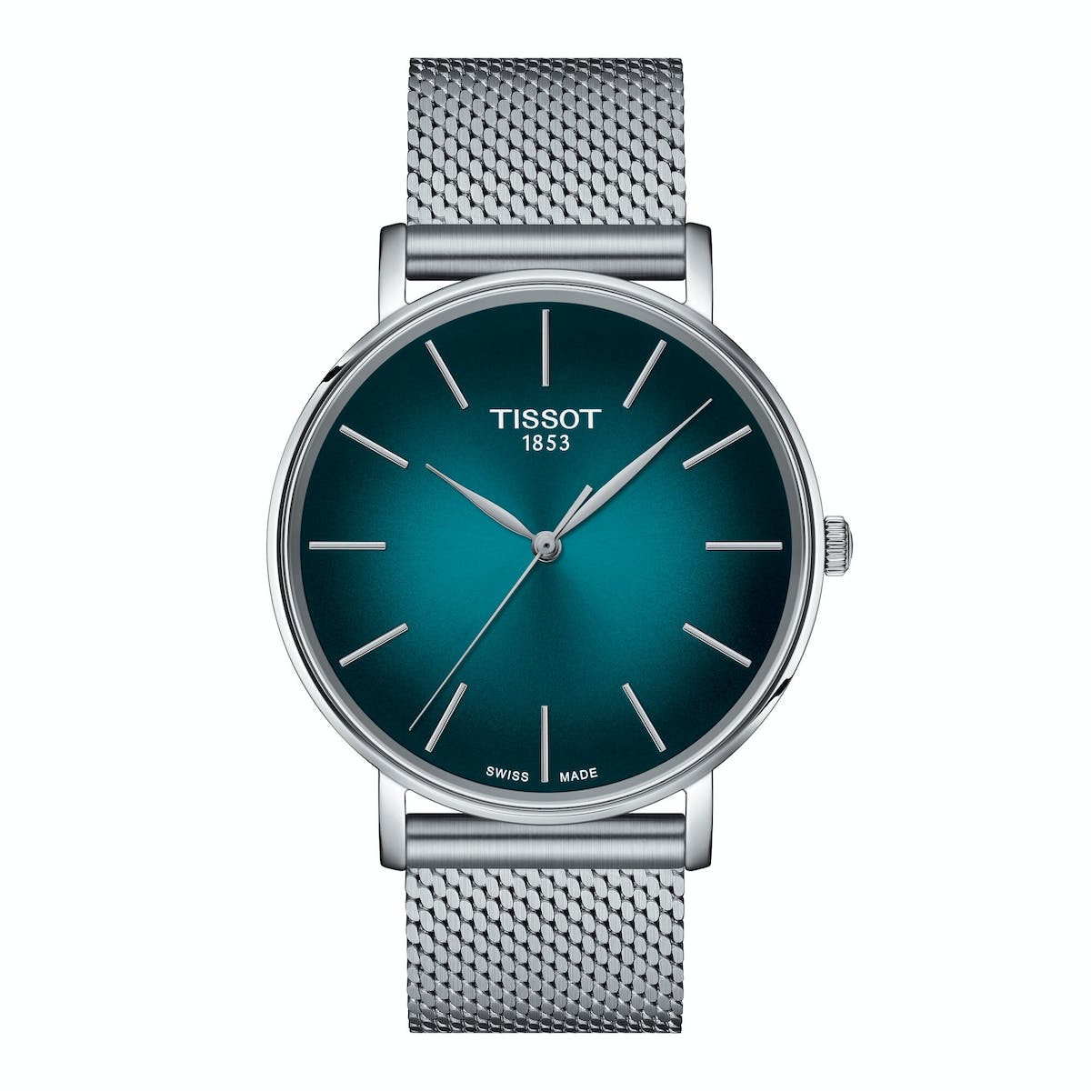 Tissot Everytime Gent Green Dial Silver Mesh Bracelet Watch for Men - T143.410.11.091.00
