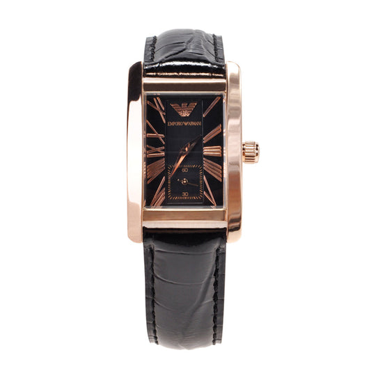 Emporio Armani Classic Black Dial Black Leather Strap Watch For Women - AR0169