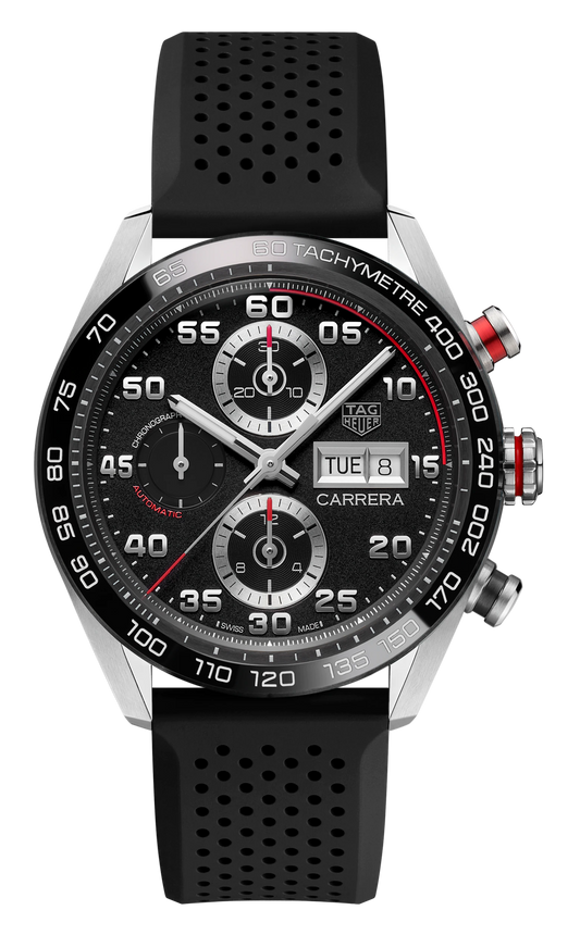 Tag Heuer Carrera Chronograph Black Dial Black Rubber Strap Watch for Men - CBN2A1AA.FT6228
