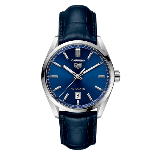 Tag Heuer Carrera Date Blue Dial Blue Leather Strap Watch for Men - WBN2112.FC6504