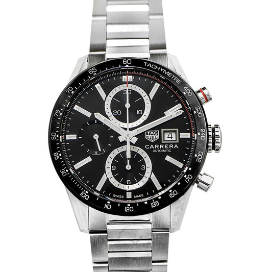 Tag Heuer Carrera Automatic Chronograph Black Dial Silver Steel Strap Watch for Men - CBM2110.BA0651