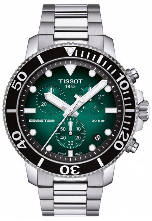 Tissot Seaster 1000 Chronograph Green Dial Silver Steel Strap Watch For Men - T120.417.11.091.01