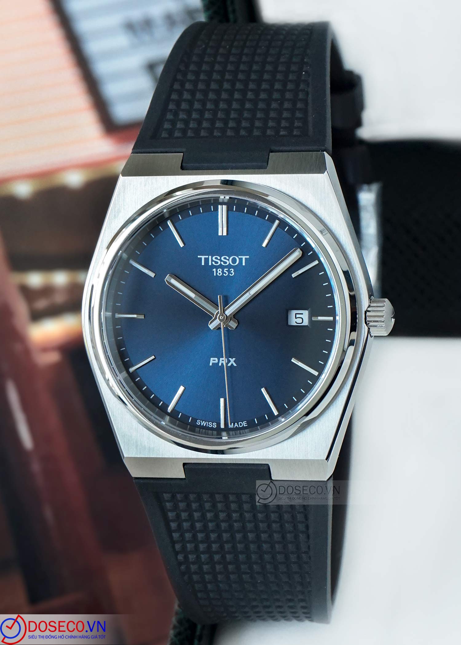 Tissot PRX Quartz Blue Dial Black Rubber Strap Watch For Men - T137.410.17.041.00