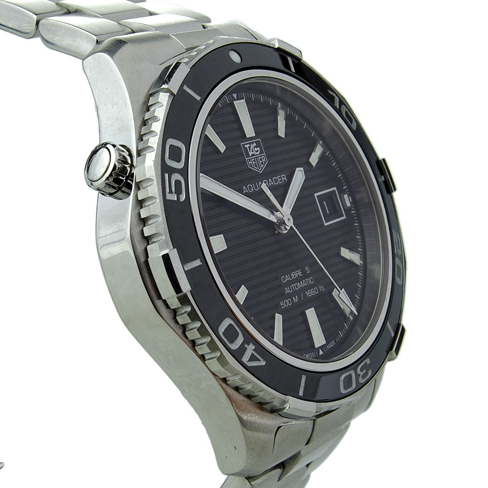 Tag Heuer Aquaracer Caliber 5 Automatic Black Dial Silver Steel Strap Watch for Men - WAK2110.BA0830