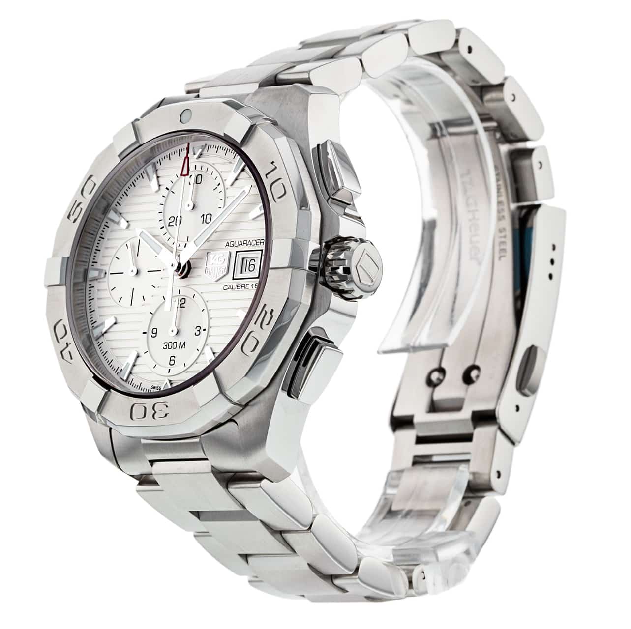 Tag Heuer Aquaracer Caliber 16 Automatic Chronograph White Dial Silver Steel Strap Watch for Men - CAY2111.BA0927