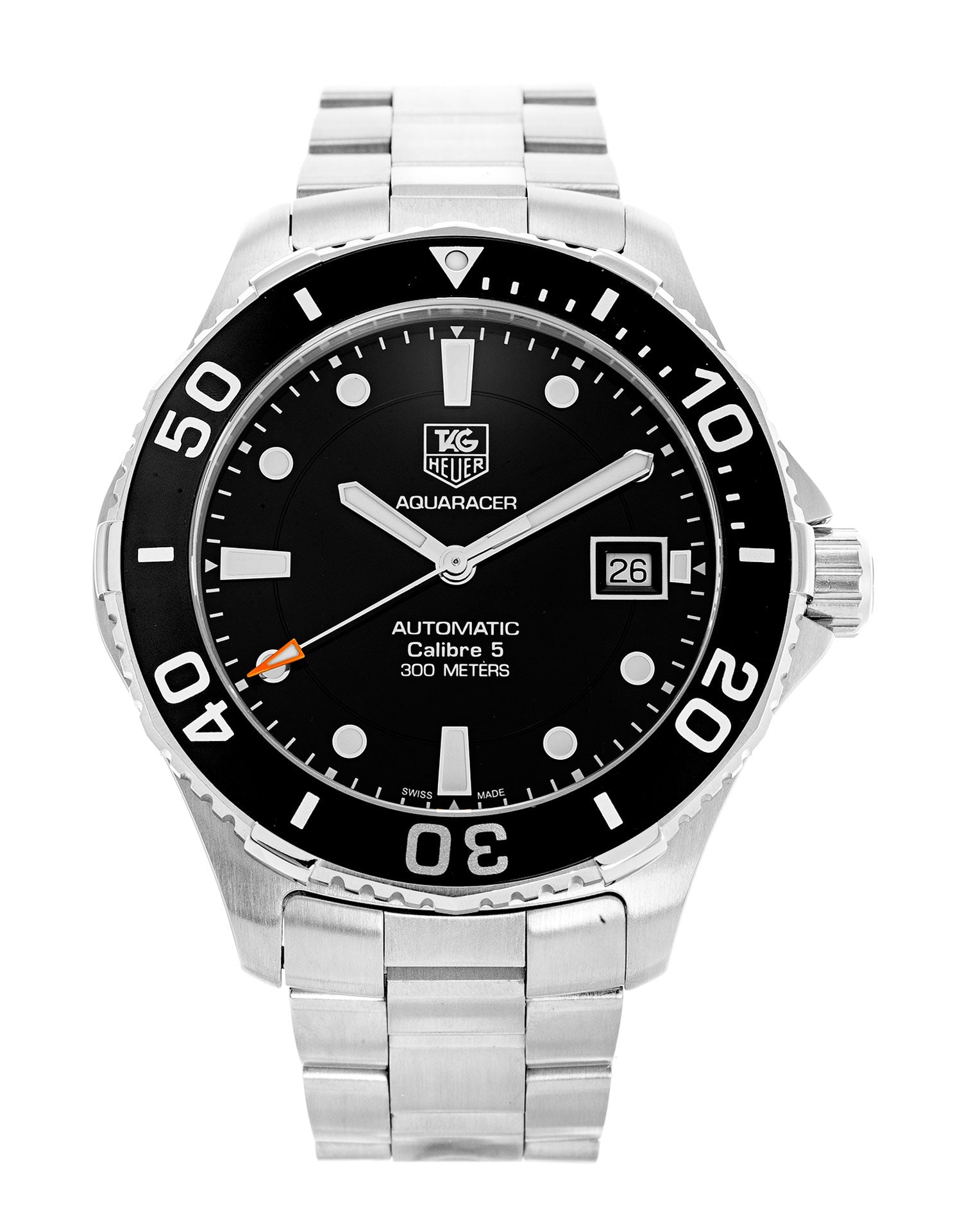 Tag Heuer Aquaracer Caliber 5 Automatic Black Dial Silver Steel Strap Watch for Men - WAN2110.BA0822