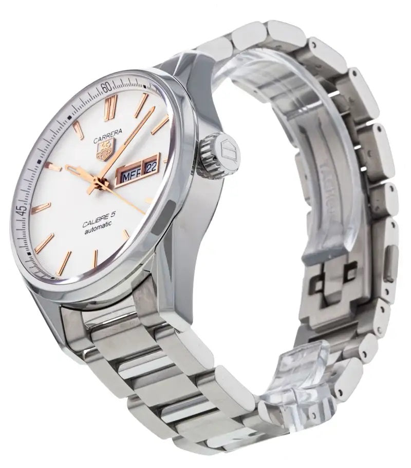 Tag Heuer Carrera Calibre 5 White Dial Silver Steel Strap Watch for Men - WAR201D.BA0723