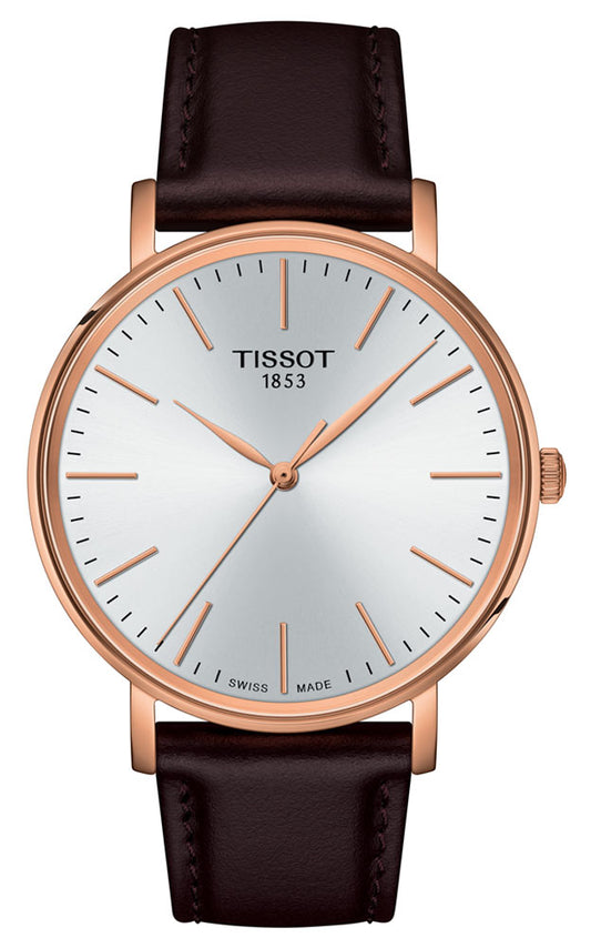 Tissot Everytime Gent Silver Dial Brown Leather Strap Watch for Men - T143.410.36.011.00