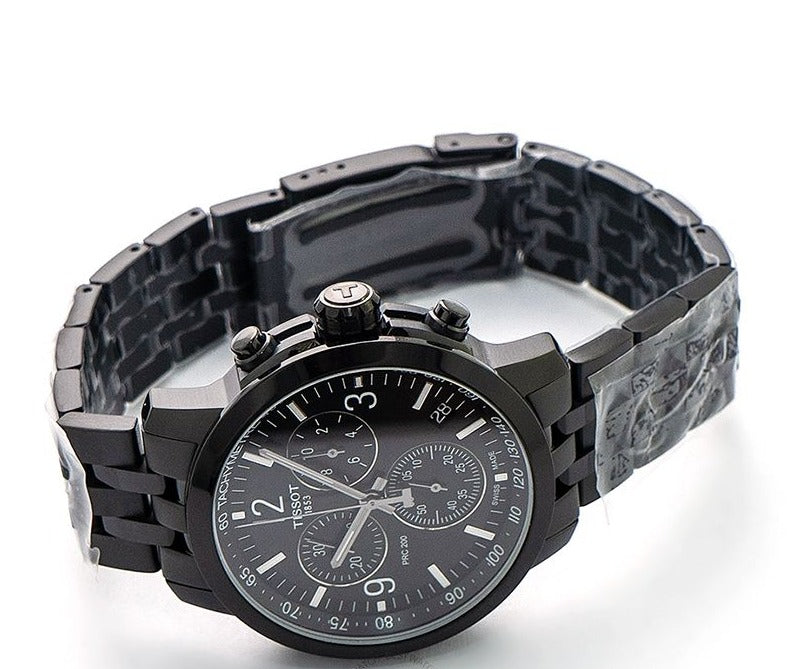 Tissot PRC 200 Chronograph Black Dial Black Stainless Steel Watch For Men - T114.417.33.057.00
